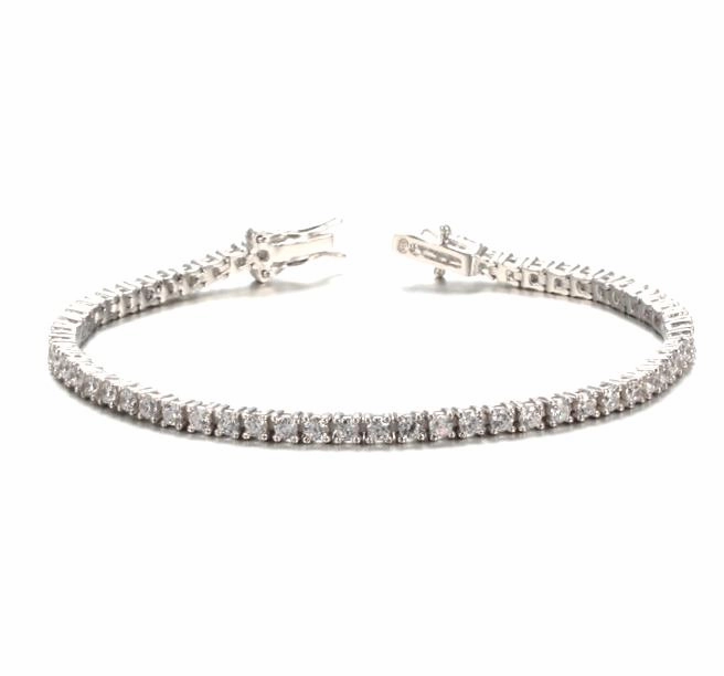 Rhodium Plated Sterling Silver Tennis Bracelet Precious Jewelry