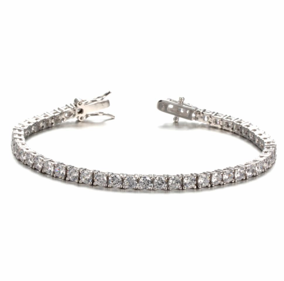 Rhodium Plated Sterling Silver Tennis Bracelet Gold Accent