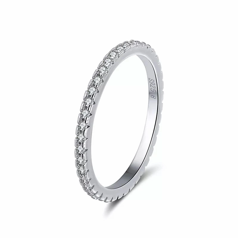 Petite Shine Daytime Style Rhodium Plated Sterling Silver Thin CZ Eternity Band Ring