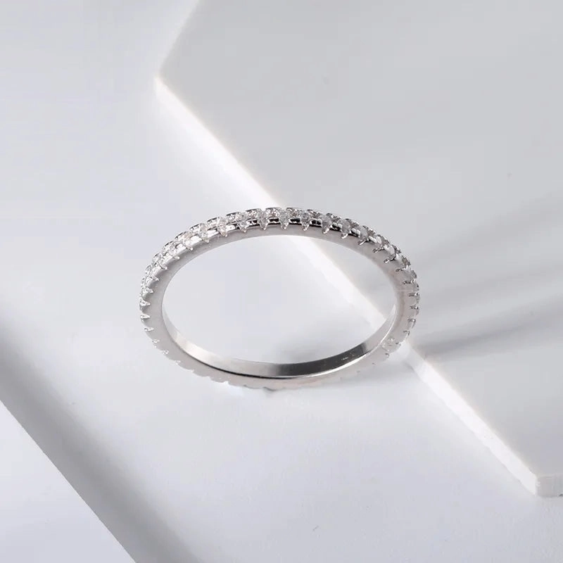 Bold Form Rhodium Plated Sterling Silver Thin CZ Eternity Band Ring