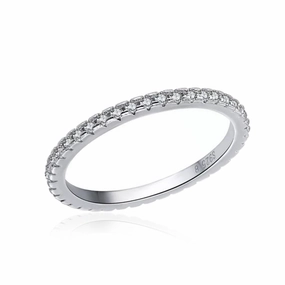 Rhodium Plated Sterling Silver Thin CZ Eternity Band Ring Cozy Look Glam Look