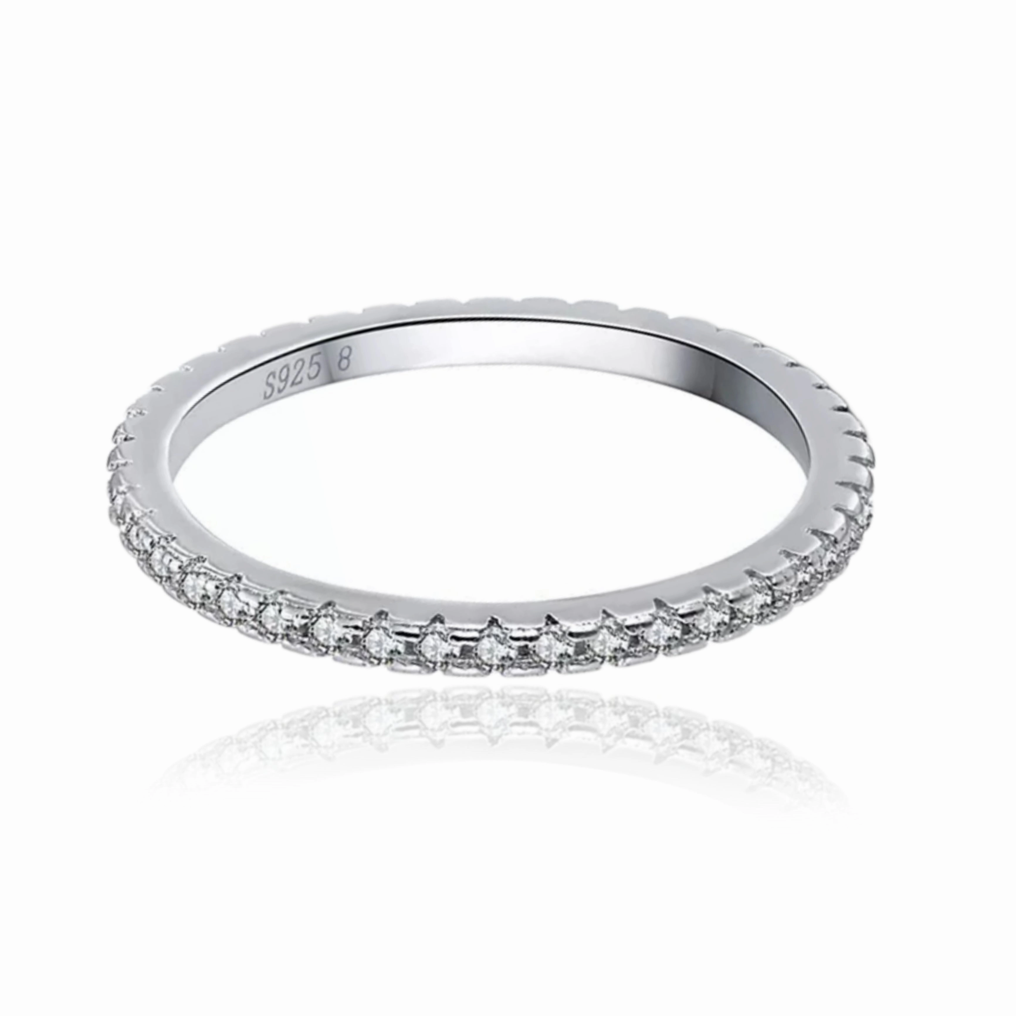 Captivating Piece Rhodium Plated Sterling Silver Thin CZ Eternity Band Ring