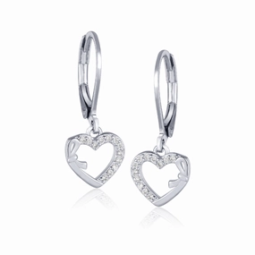 Formal Night Rhodium Plated Surgical Steel Half CZ Outline Earrings