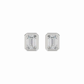 LADIES SOLITAIRE EARRINGS 2CT EMERALD DIAMOND 14K WHITE GOLD Distinctive Touch