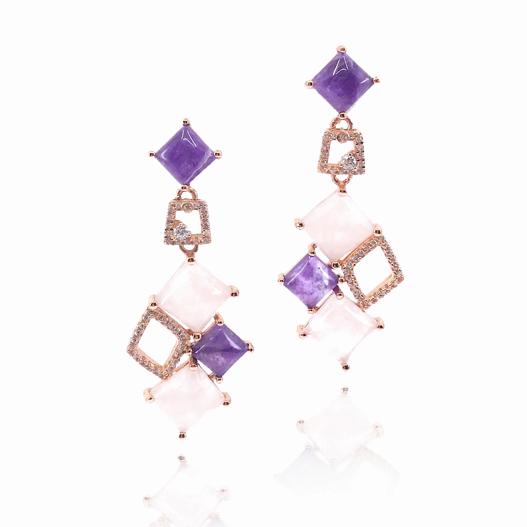 Sterling Silver Rose Gold Plated Geometric Earrings Daily Fit Precious Treasures