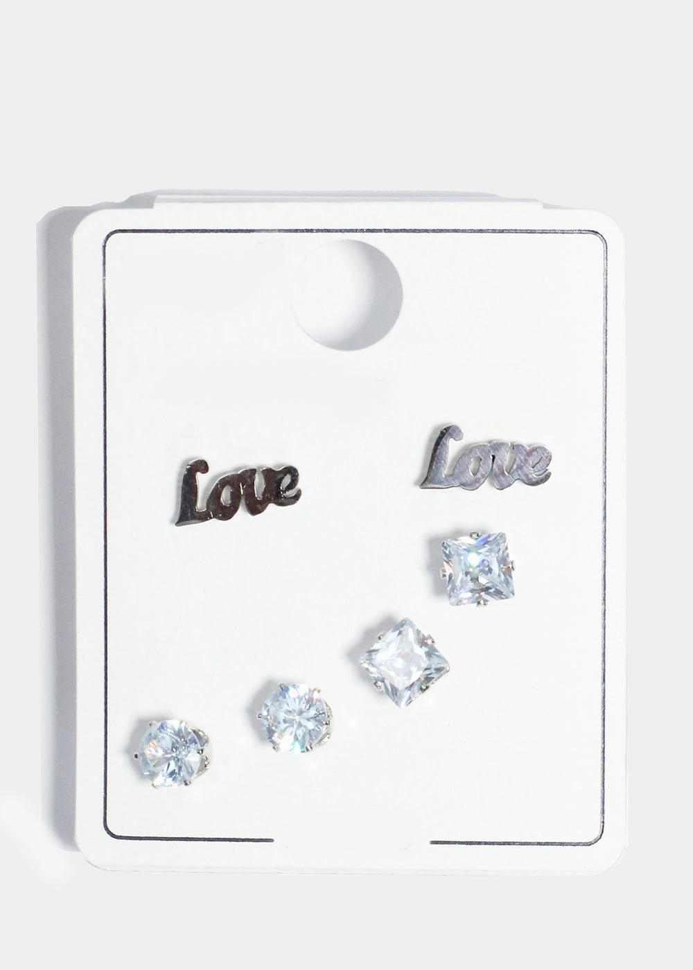 3 Pair "LOVE" & Rhinestone Stud Earrings Vintage Accent Glow Finish