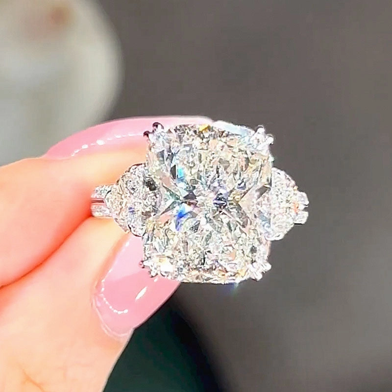 Cool Finish Romantic 6.0Ct Cushion Cut Three Stone Engagement Ring Promise Rings For Women