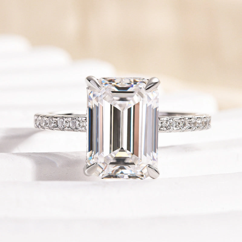 Classic Jewelry Louily Moissanite 3.5 Carat Emerald Cut Engagement Ring