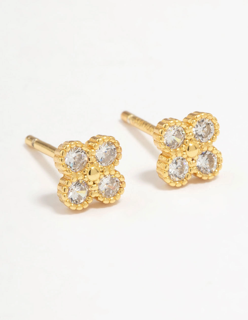 Luxe Mood Smart Finish Gold Plated Sterling Silver Cubic Zirconia Flower Stud Earrings