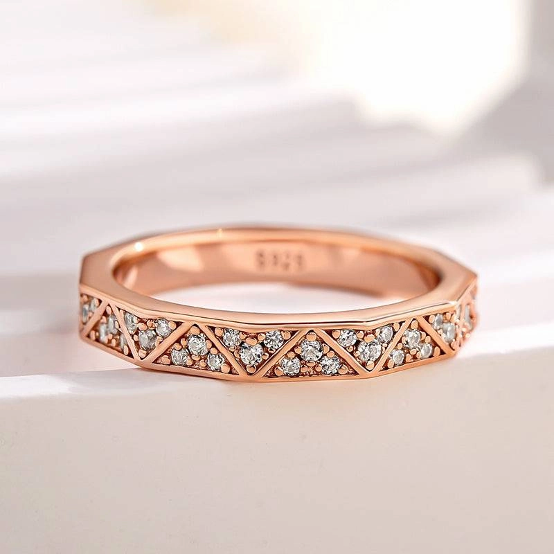 Louily Luxury Rose Gold Round Cut Women's Wedding Band In Sterling Silver Value Embellishment Unique Appearance