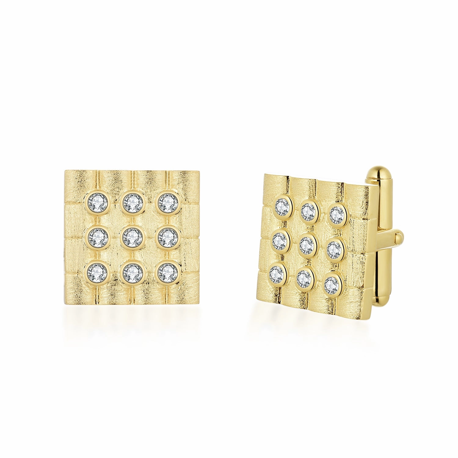Sterling Silver Brushed Gold Plated Square With CZ Cufflinks Graceful Flow
