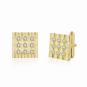 Sterling Silver Brushed Gold Plated Square With CZ Cufflinks Graceful Flow