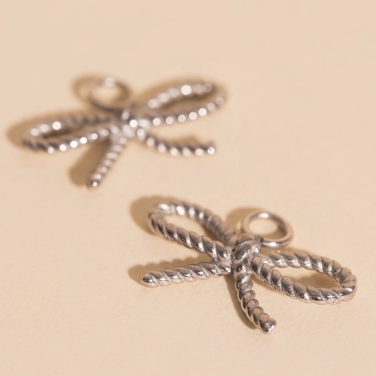 Subtle Elegance Rope Bow Huggie Hoop Charms