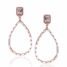 Rose Gold / Gold / Rhodium Plated Sterling Silver Baguette Teardrop Earrings High Class