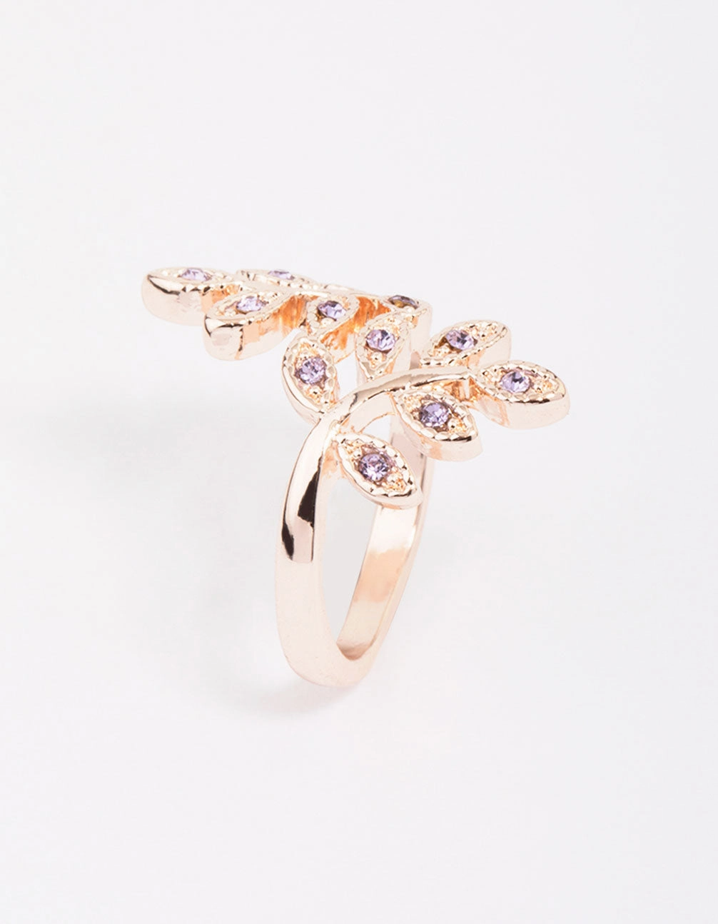 Rose Gold Floral Leaf Wrap Ring Minimal Accent