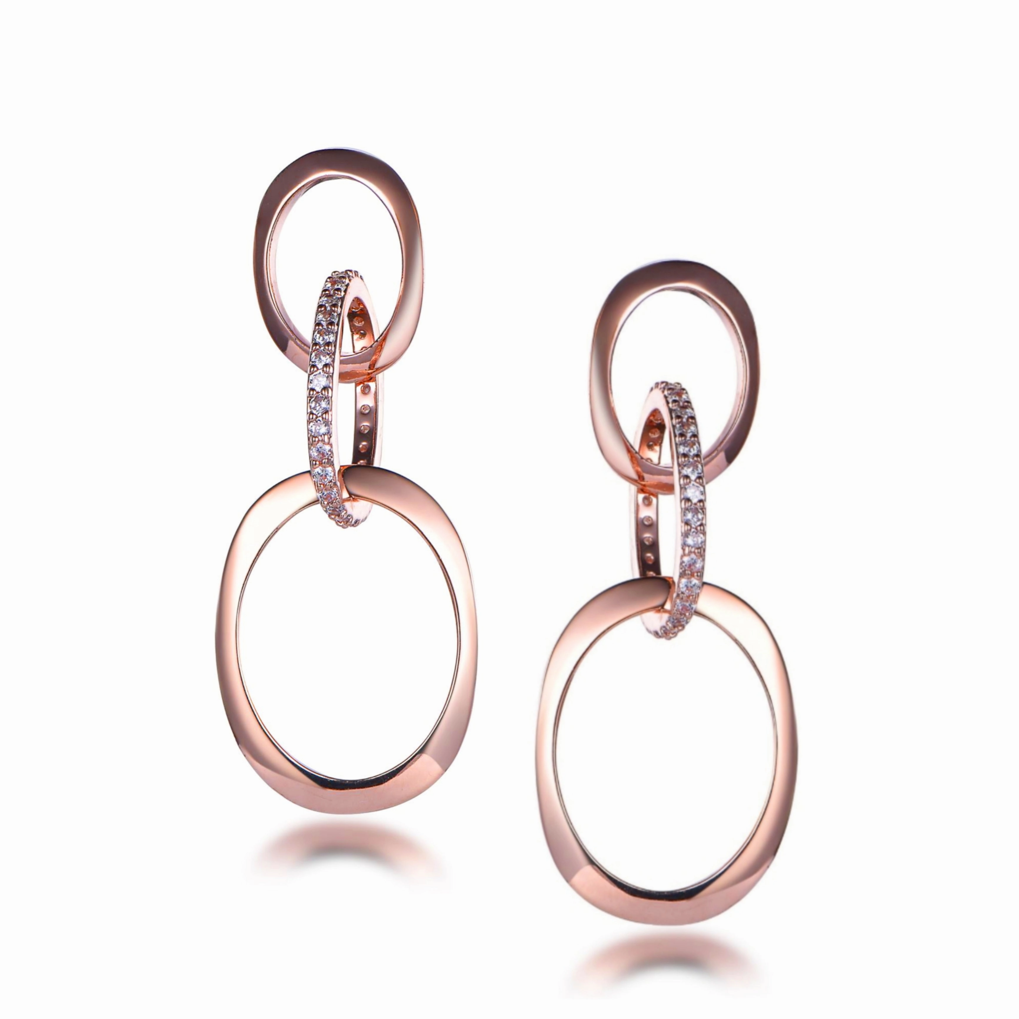 Rose Gold Plated Sterling Silver 3 Oval Link Earrings Handcrafted Feature Stylish Fit