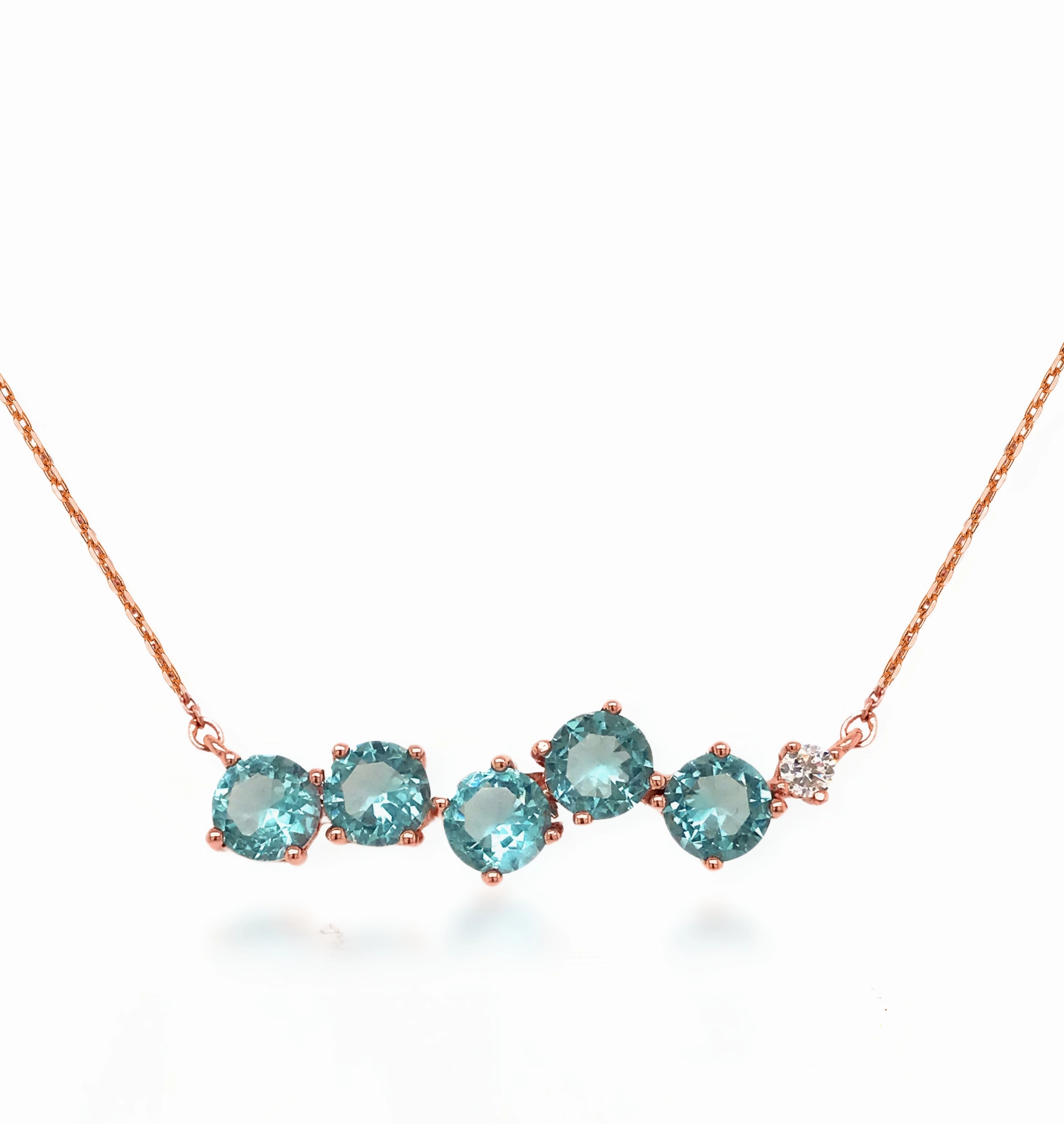 Quiet Look Rose Gold Plated Sterling Silver Bar Necklace with Blue CZs