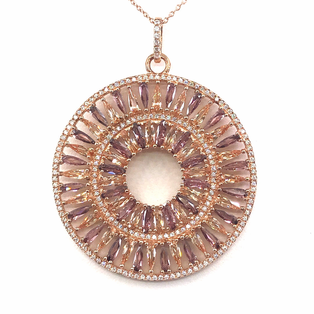 Unique Gem Rose Gold Plated Sterling Silver Circle Pendant Necklace