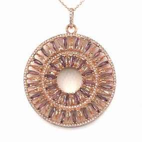 Unique Gem Rose Gold Plated Sterling Silver Circle Pendant Necklace