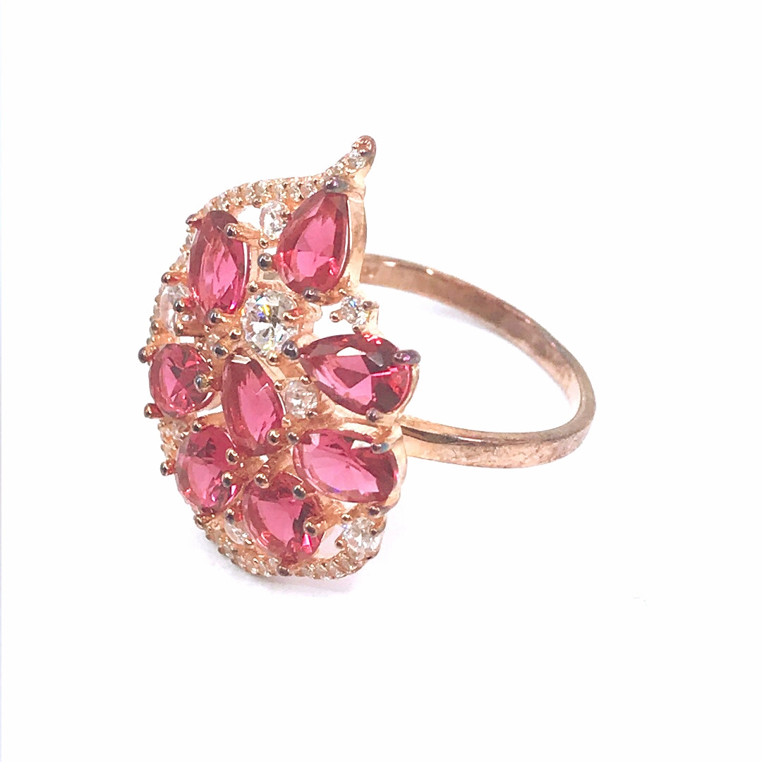 Rose Gold Plated Sterling Silver Color CZ Teardrop Ring Soft Reflection Classic Accent