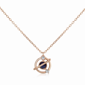 Fashion Focus Evening Detail Rose Gold Plated Sterling Silver CZ Circle with Bar Necklace