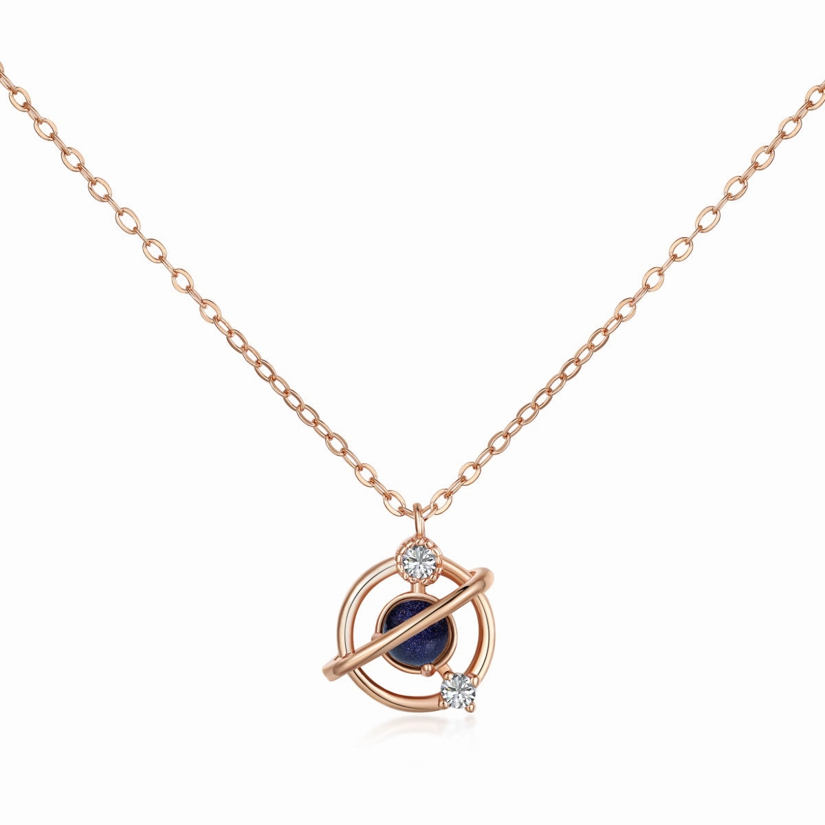 Fashion Focus Evening Detail Rose Gold Plated Sterling Silver CZ Circle with Bar Necklace