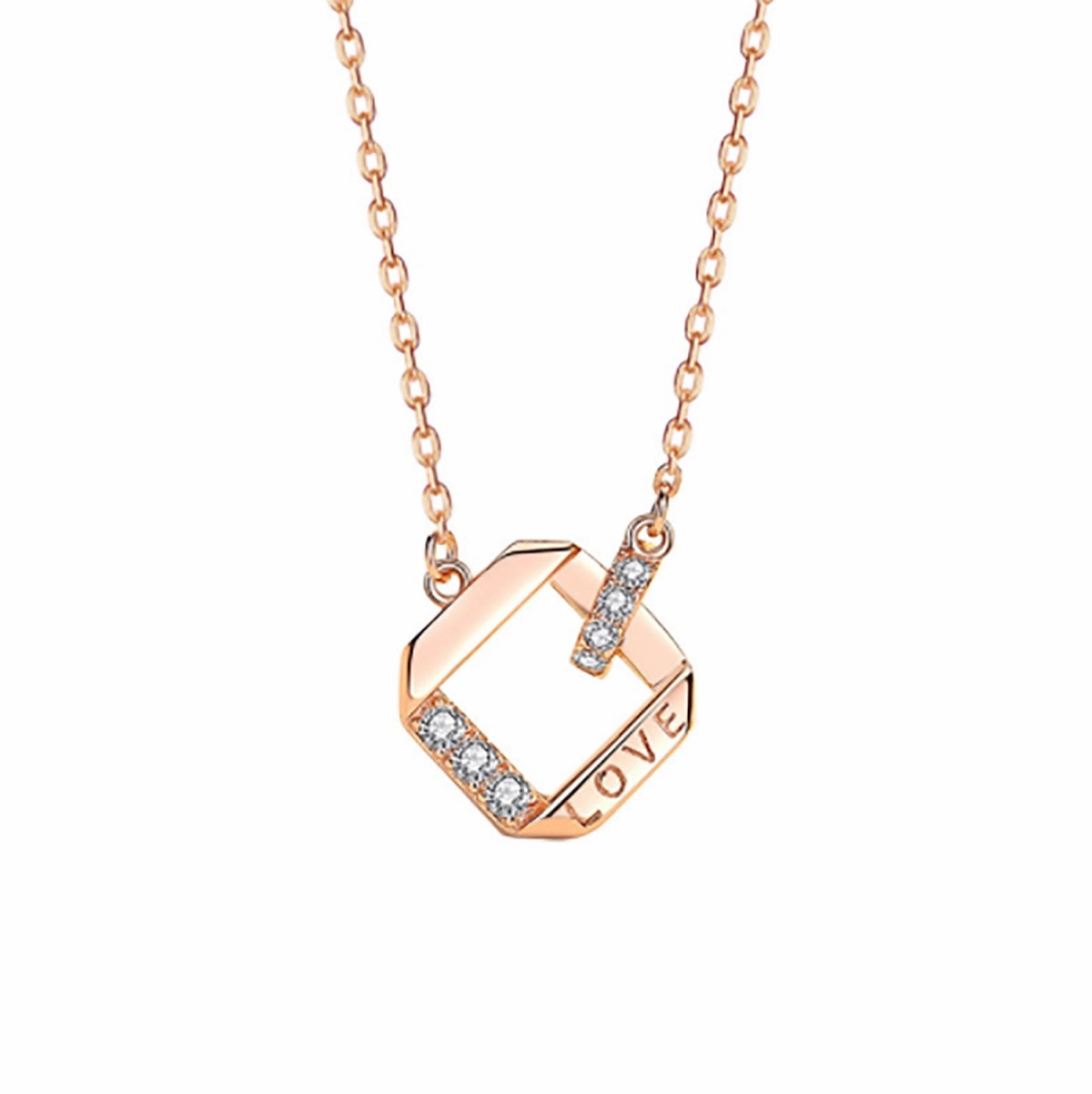 Shine Piece Rose Gold Plated Sterling Silver CZ Rhombus Necklace