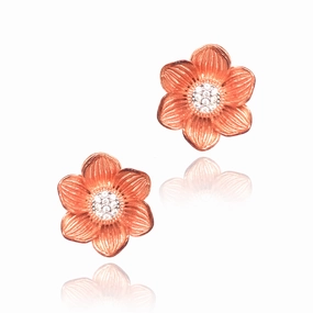 Formal Detail Rose Gold Plated Sterling Silver Flower Stud Earrings