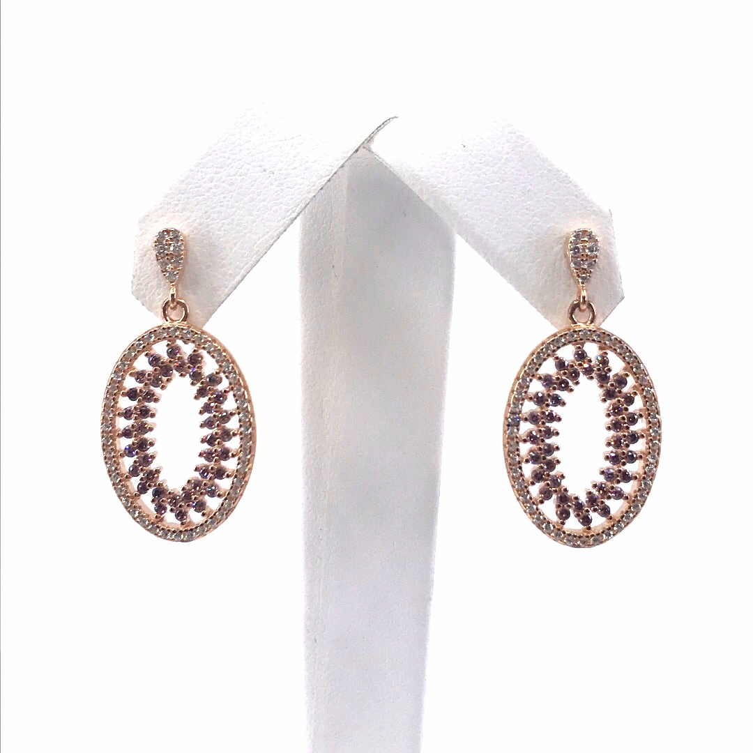 Weekend Chic Rose Gold Plated Sterling Silver Micro Pave Oval Earrings