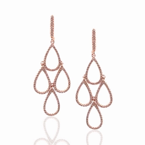 Textured Accent Rose Gold Plated Sterling Silver Micropave CZ Earrings