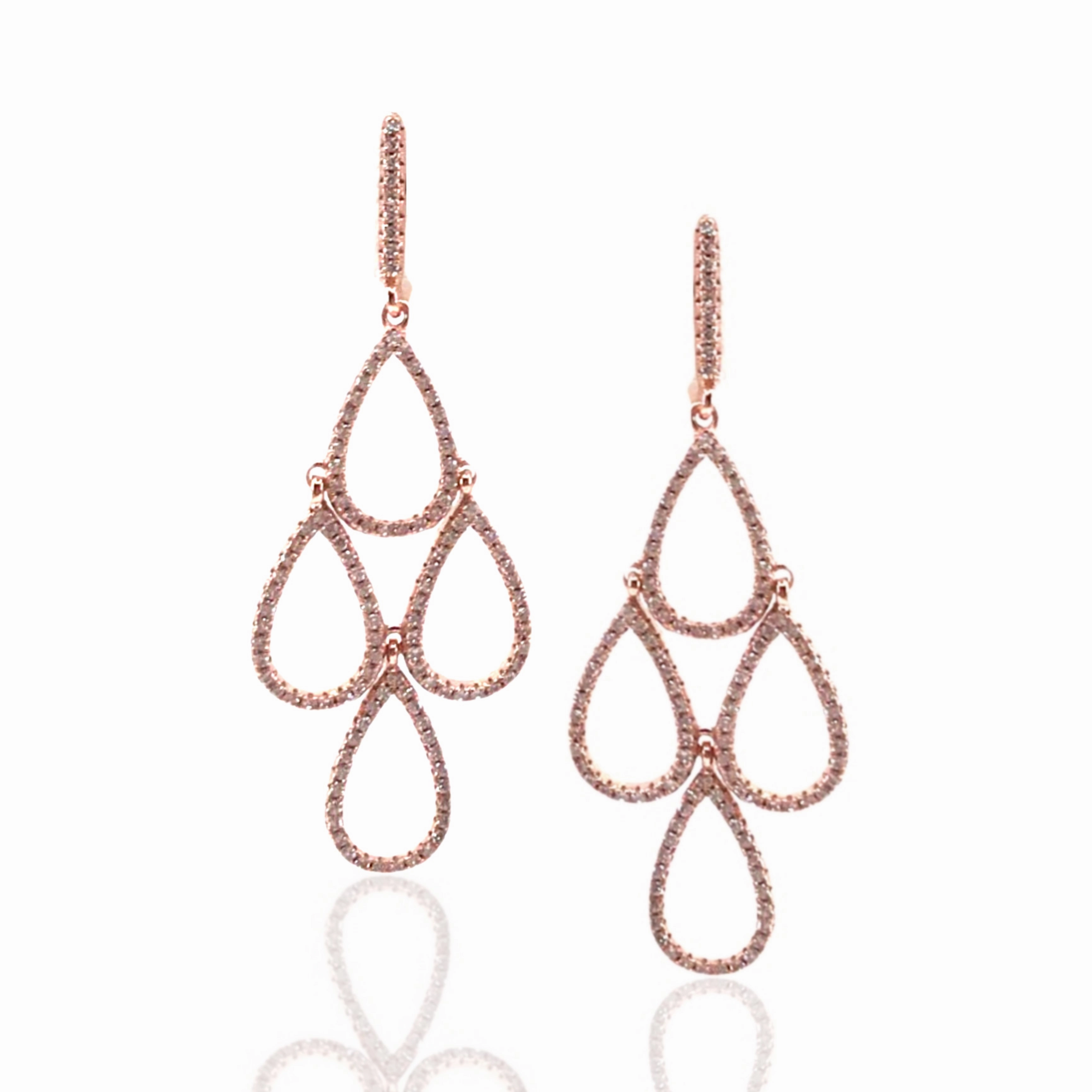 Textured Accent Rose Gold Plated Sterling Silver Micropave CZ Earrings