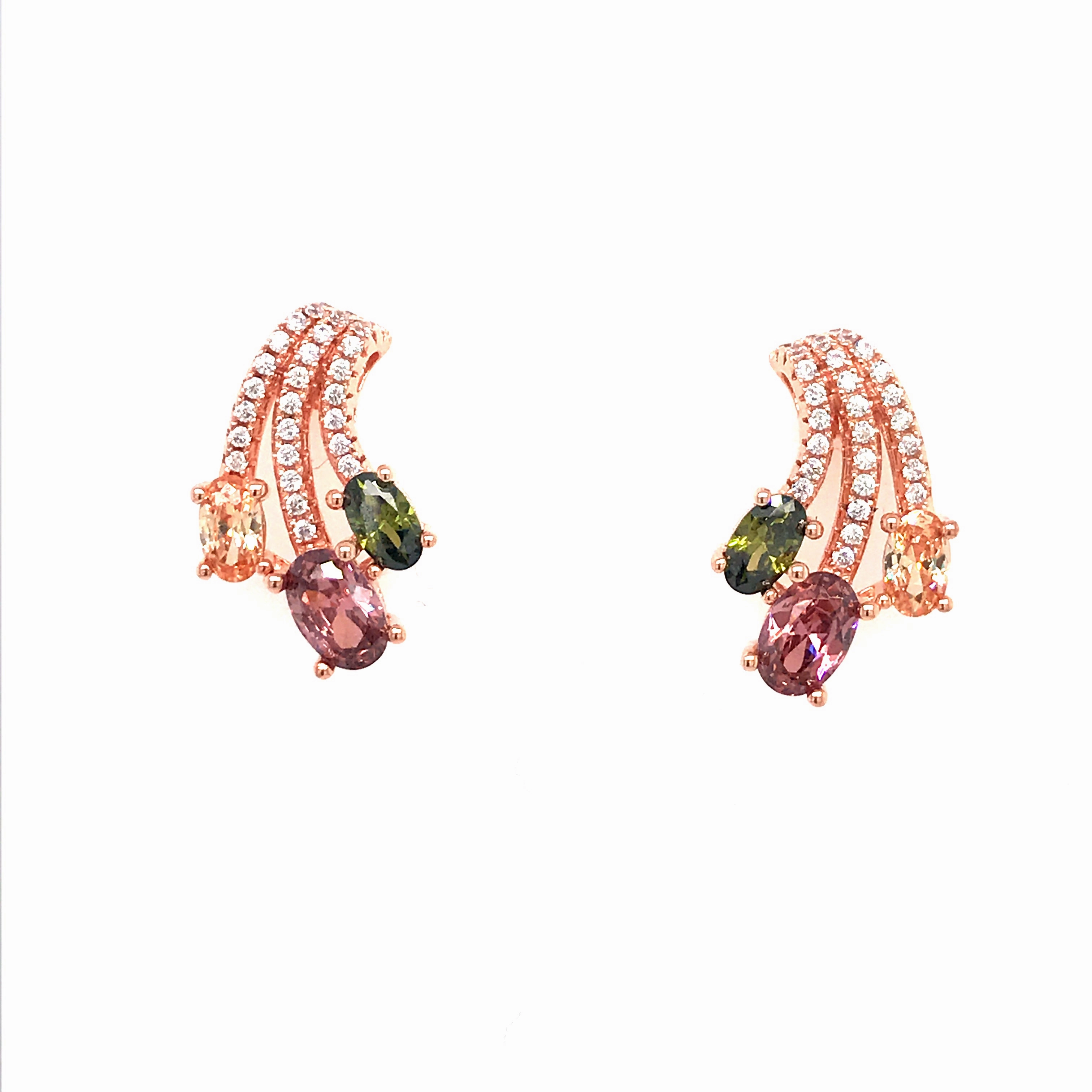 Rose Gold Plated Sterling Silver Multicolored Stud Earrings Color Pop Impeccable Cut