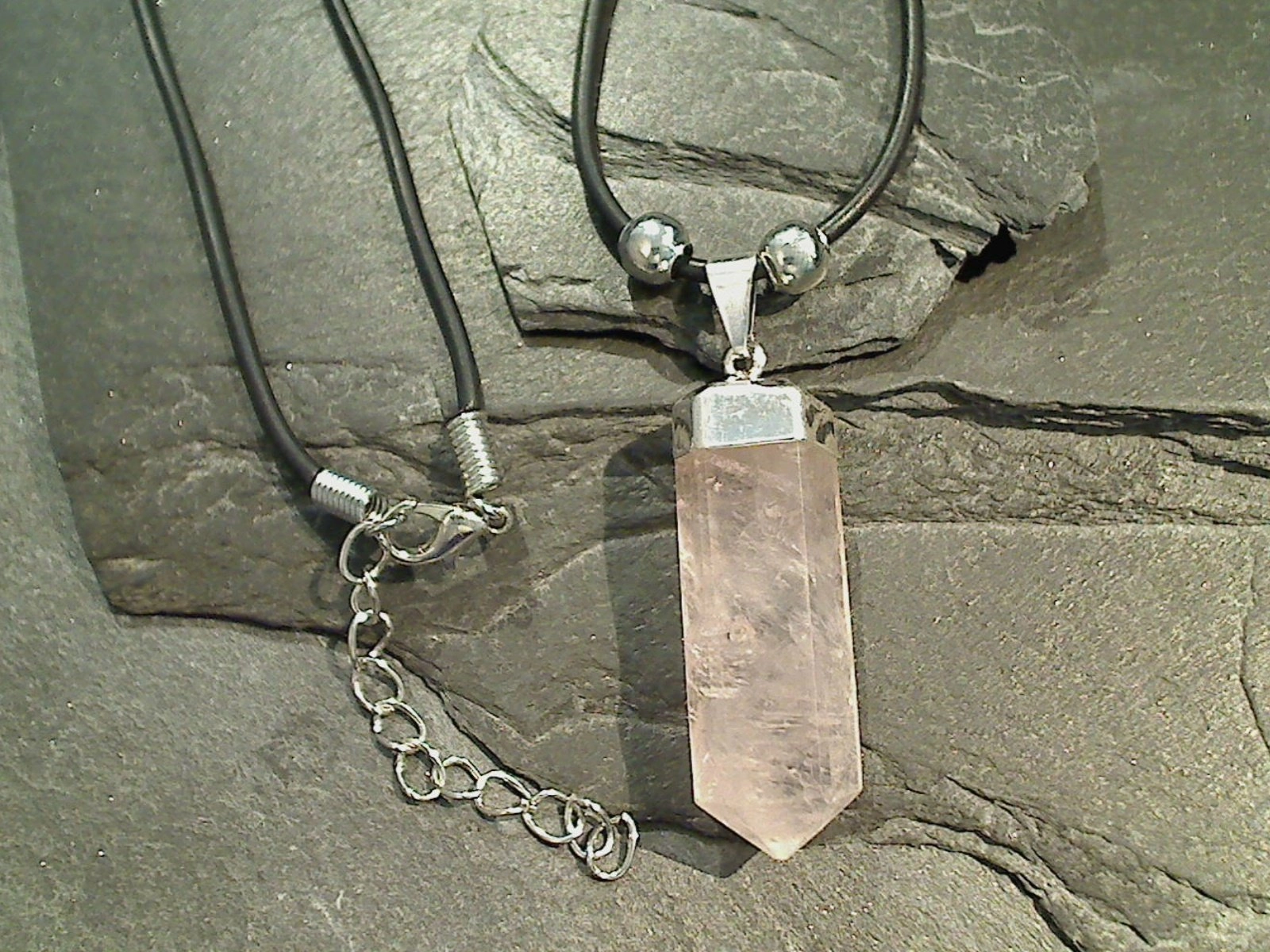 Color Pop City Style Rose Quartz Crystal Point Necklace - Silver Plated