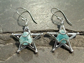 Rough Apatite, Rhodium Plated Sterling Silver Star Earrings Fresh Mood