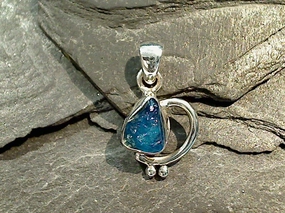 Delicate Features Shine On Rough Neon Apatite, Sterling Silver Small Pendant