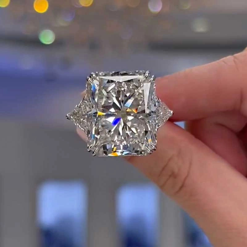 Louily Honorable Radiant & Triangle Cut Three Stone Engagement Ring Beautiful Decoration