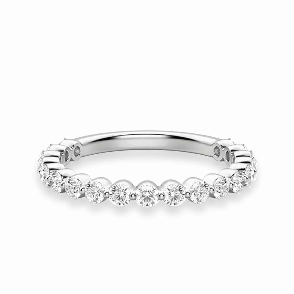 Round Cut Shared Prong Moissanite Half Eternity Band Forward Thinking Minimal Proportion