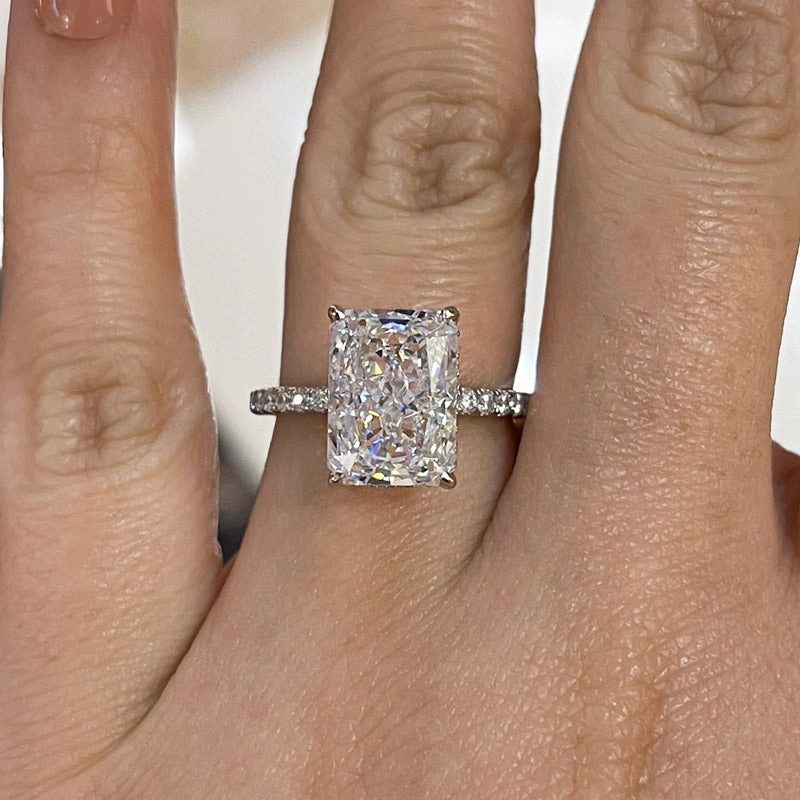 Louily Exclusive 8*11mm Radiant Cut Engagement Ring For Women In Sterling Silver Simple Piece Solid Construction