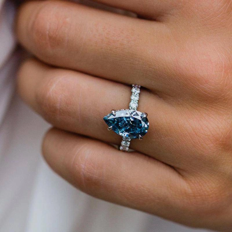 Louily Unique Pear Cut Blue Sapphire Engagement Ring In Sterling Silver Event Present Classic Ornament