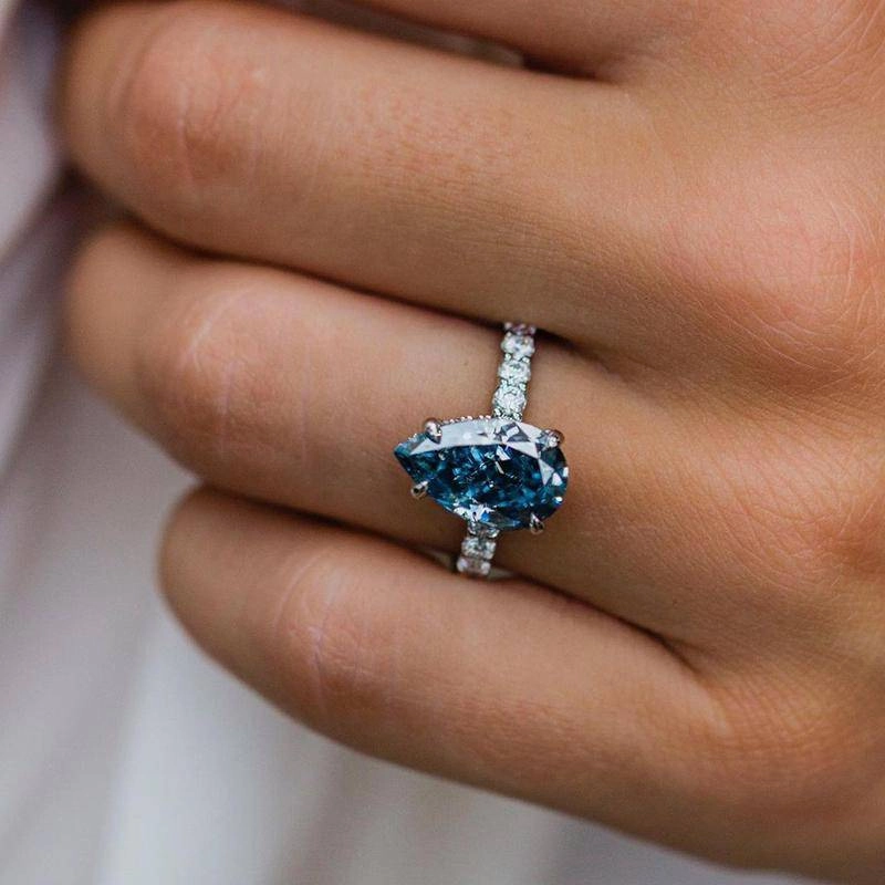 Refined Detail Bold Creation Louily Unique Pear Cut Blue Sapphire Engagement Ring In Sterling Silver