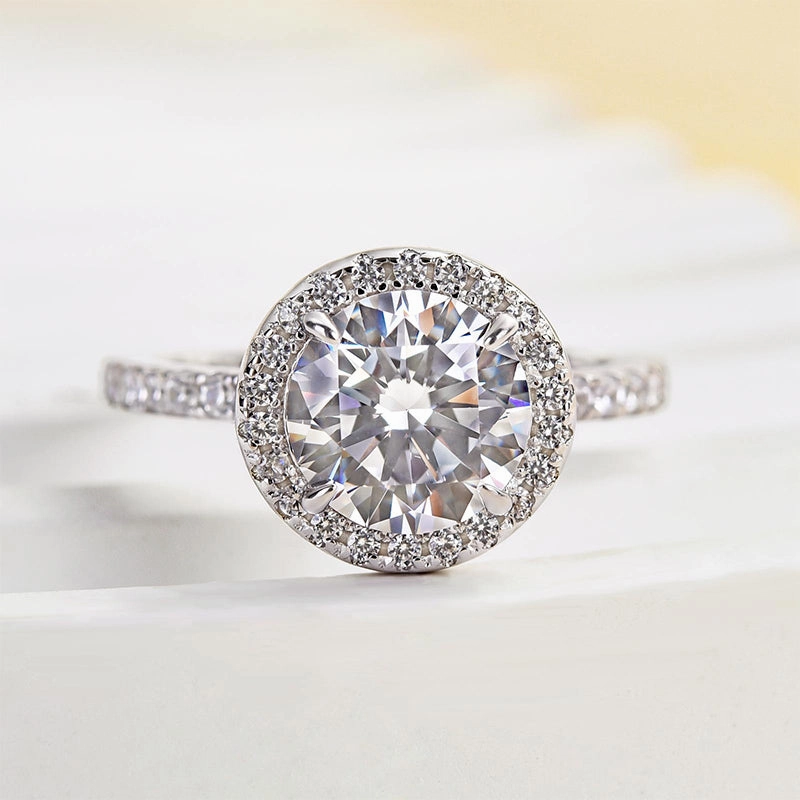 Romantic Moment Louily Halo Round Cut Engagement Ring In Sterling Silver