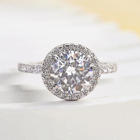 Romantic Moment Louily Halo Round Cut Engagement Ring In Sterling Silver