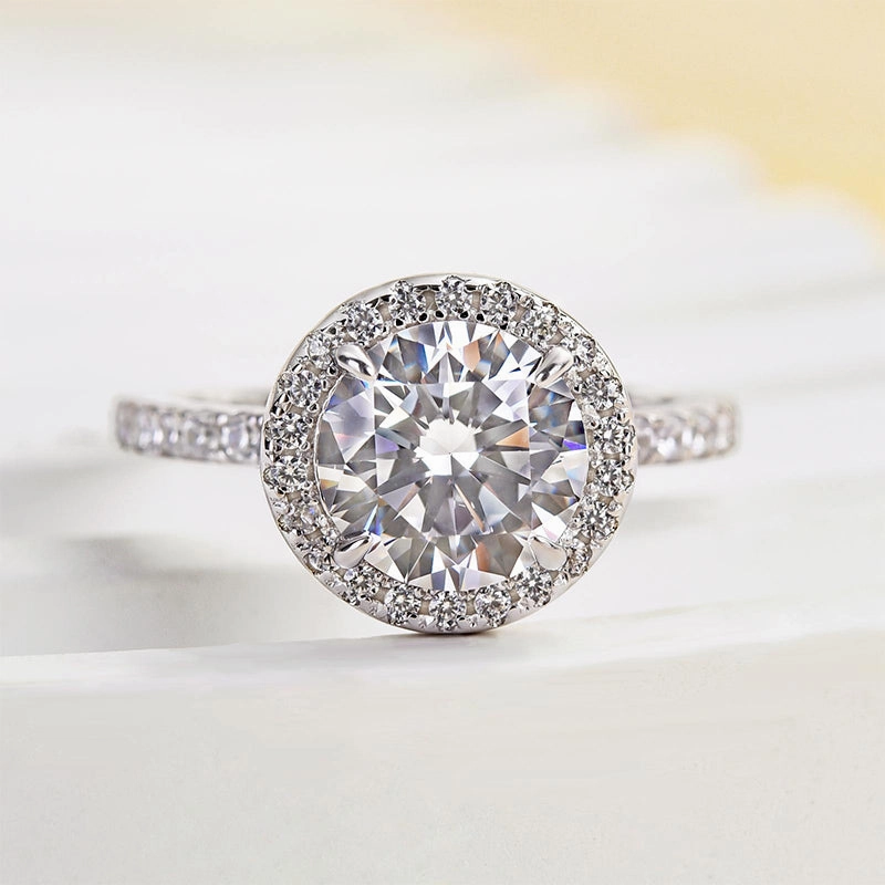 Louily Halo Round Cut Engagement Ring In Sterling Silver Vintage Ornament
