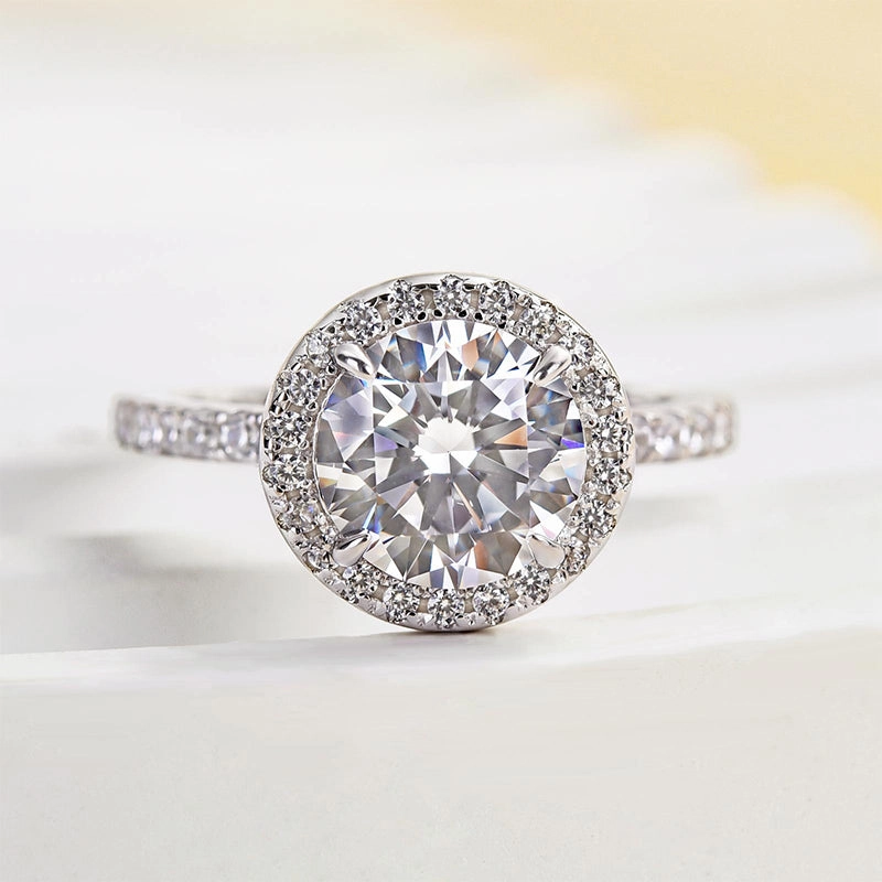 Polished Geometry Louily Halo Round Cut Engagement Ring In Sterling Silver