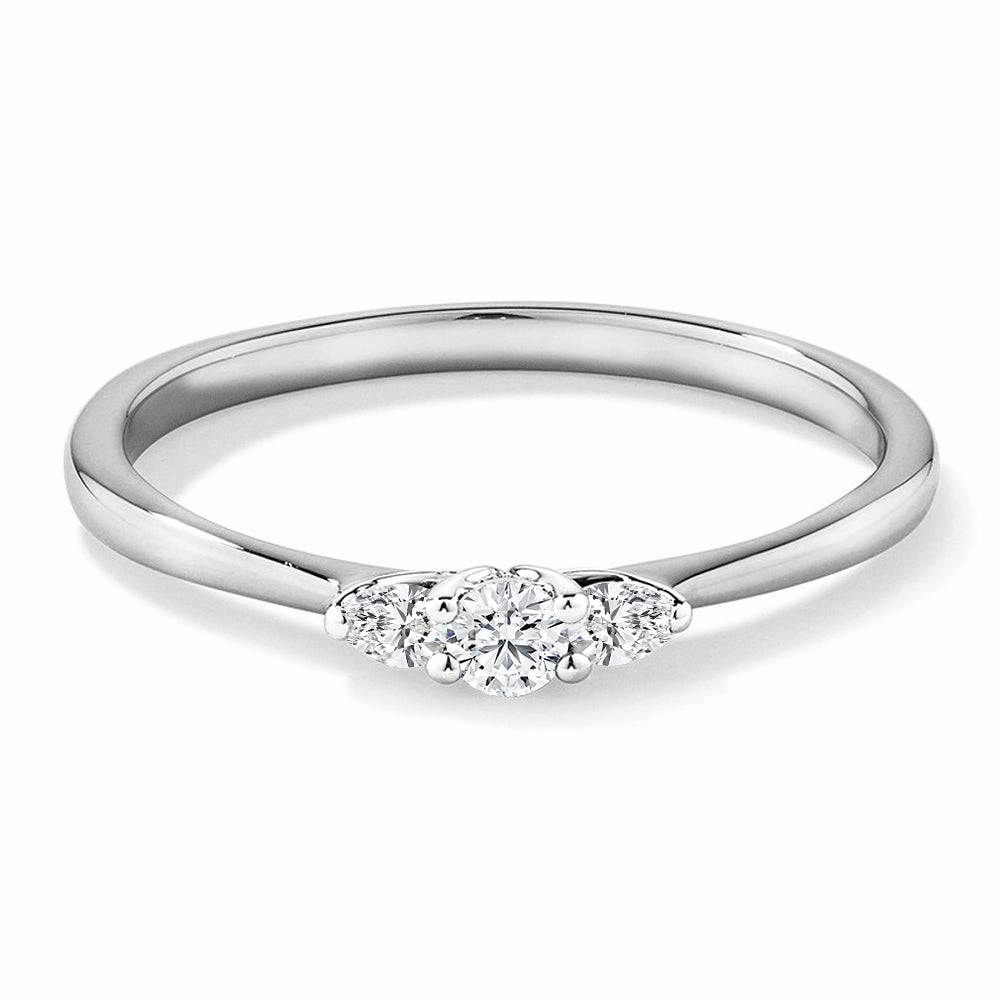 Elegant Shine Opulent Radiance Three Stone Round Brilliant and Oval Cut Lab Grown Diamond Promise Ring