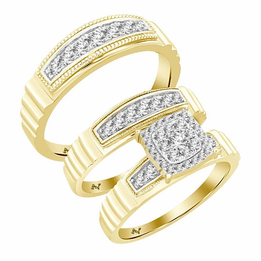 LADIES TRIO SET 0.75CT ROUND DIAMOND 10K YELLOW GOLD Distinctive Look