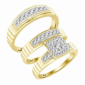 LADIES TRIO SET 0.75CT ROUND DIAMOND 10K YELLOW GOLD Distinctive Look