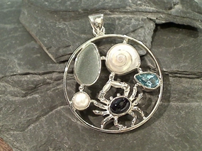 clean look Sea Glass, Iolite, Topaz, Pearl, Sterling Pendant