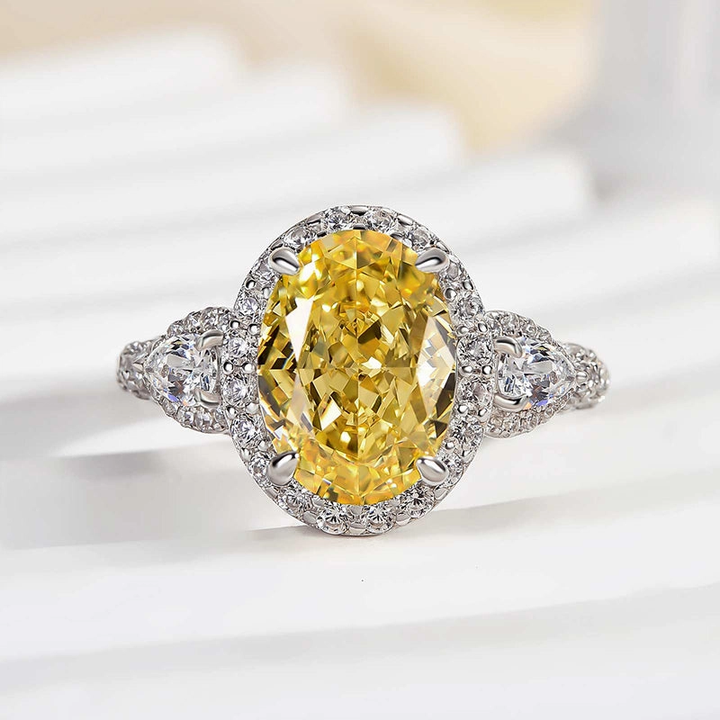 Eternal Work Louily Luxury Yellow Stone Halo Oval Cut Engagement Ring