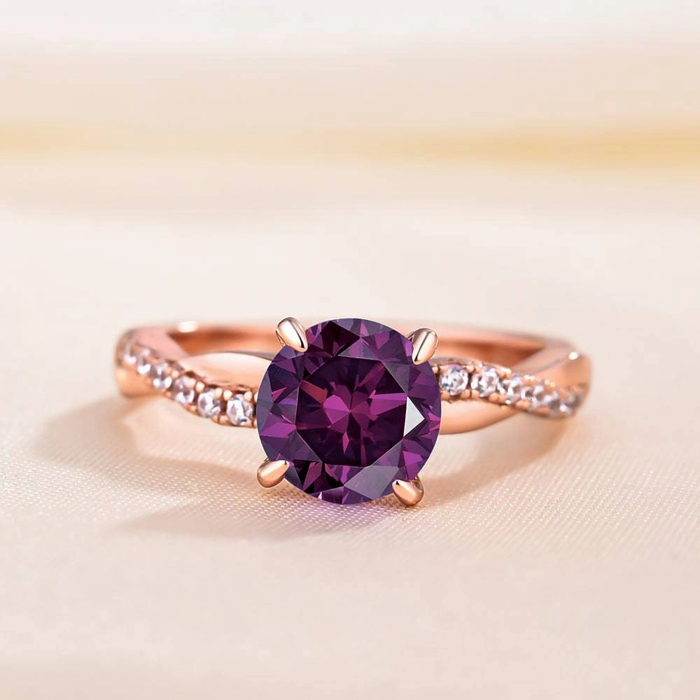 Branded Jewelry Daily Favorite Louily Rose Gold Twist Round Cut Amethyst Purple Promise Ring For Her